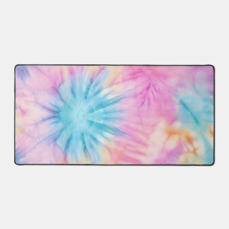 Cute Pastel Pink and Blue Tie Dye Gaming Desk Mat