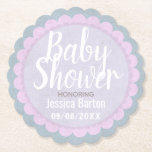 Cute Pastel Pink and Grey Custom Baby Shower Paper Coaster<br><div class="desc">Cute party coasters for a baby girl's shower.</div>