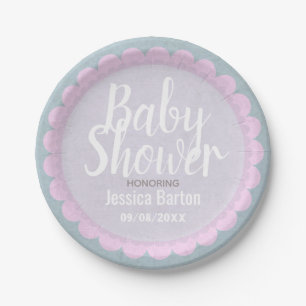 Cute Pastel Pink and Grey Custom Baby Shower Paper Plate