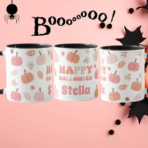 Cute Pastel Pink and Peach Pumpkin Halloween Mug