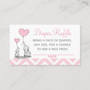 Cute Pastel Pink Baby and Mum Elephant with Hearts Calling Card