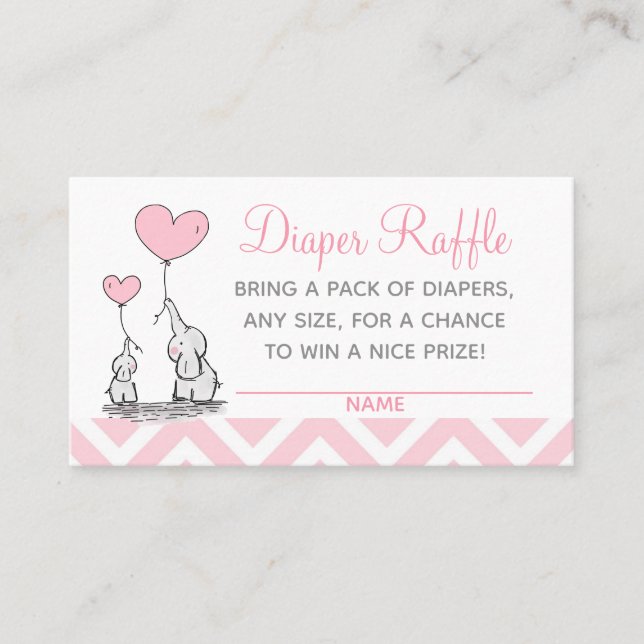 Cute Pastel Pink Baby and Mum Elephant with Hearts Calling Card (Front)