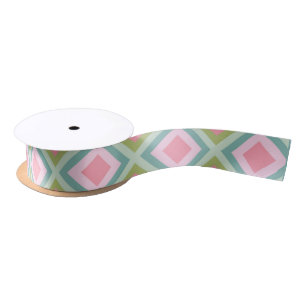 Cute Pastel Pink Blue Green Abstract Diamond Satin Ribbon