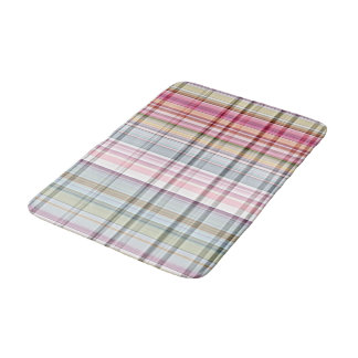 Cute Pastel Pink Blue Retro Tartan Plaid Pattern Bath Mat