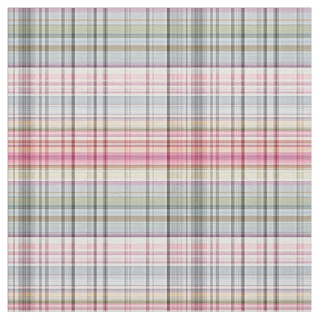 Cute Pastel Pink Blue Retro Tartan Plaid Pattern Fabric (Swatch)