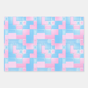 Cute Pastel Pink Blue Video Game Block Pattern Wrapping Paper Sheet