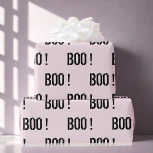 Cute Pastel Pink “BOO!” Halloween  Wrapping Paper