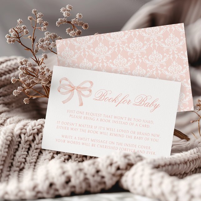 Cute pastel pink bow book for baby girl shower enclosure card (Creator Uploaded)