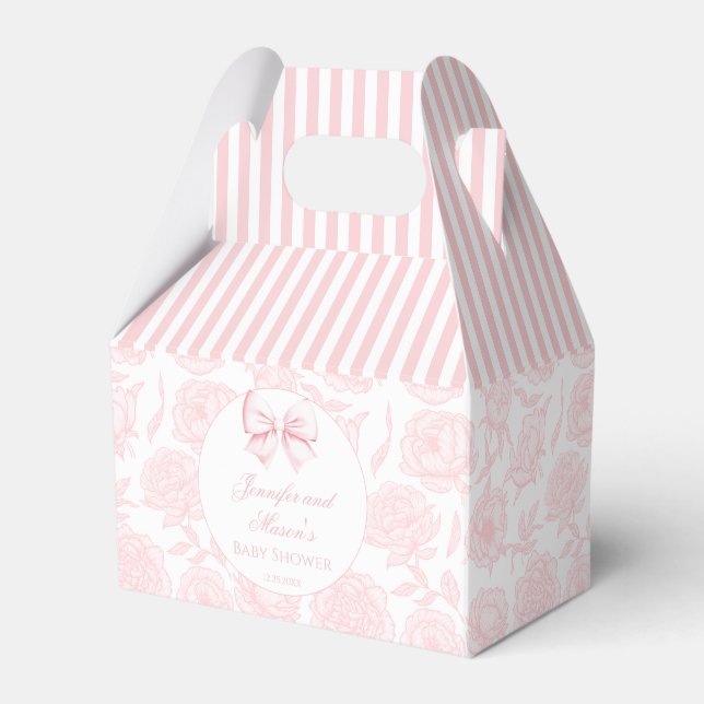 Cute pastel pink bow ribbon baby girl shower favour box (Front Side)