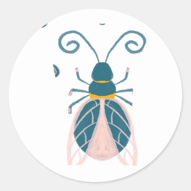 Cute Pastel Pink Bugs Girl Classic Round Sticker (Front)