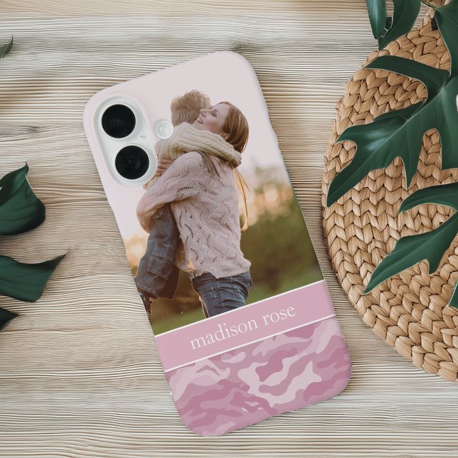 Cute Pastel Pink Camo Personalised Photo Case-Mate iPhone Case (Creator Uploaded)