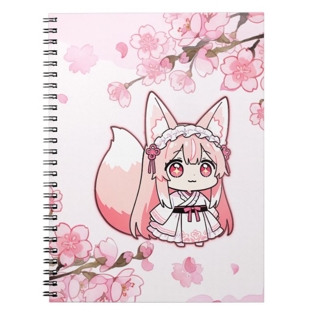 Cute Pastel Pink Chibi FoxGirl  Notebook (Front)
