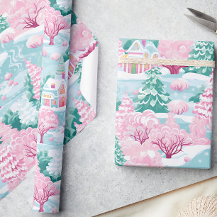 Cute Pastel Pink Enchanted Forest Christmas Wrapping Paper