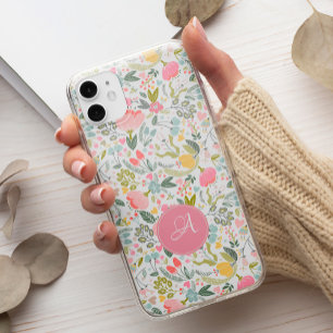 Cute pastel pink floral botanical monogram Case-Mate iPhone 14 case