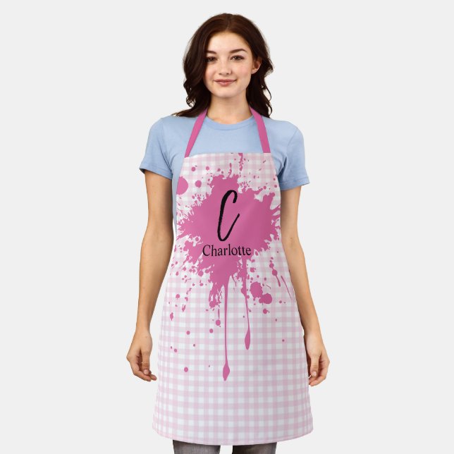 Cute Pastel Pink Gingham Apron (Worn)