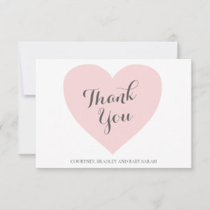 Cute Pastel Pink Heart Girl Baby Shower Thank You Card