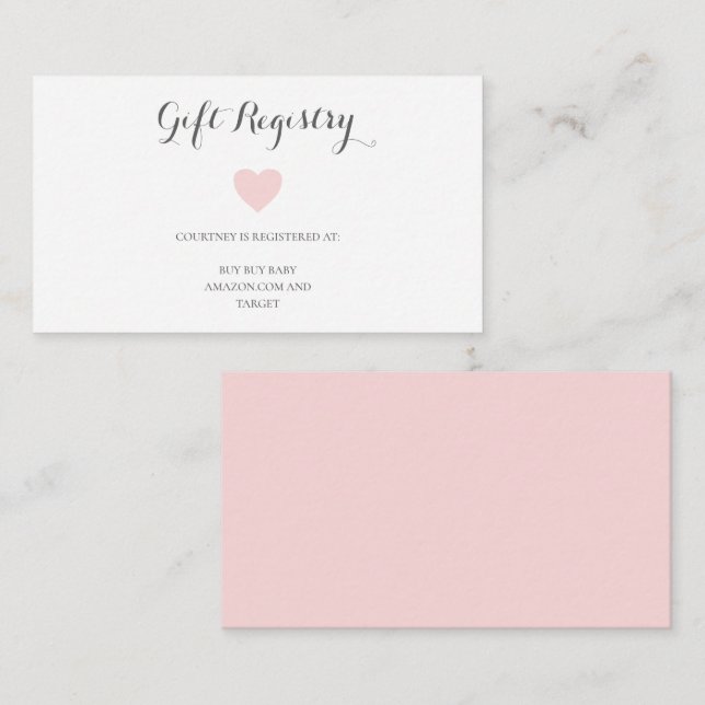 Cute Pastel Pink Heart Girl Gift Registry Enclosure Card (Front/Back)
