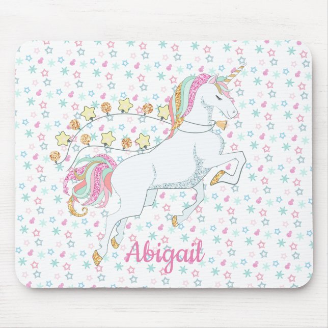Cute Pastel Pink Magical Unicorn Stars Mouse Mat (Front)