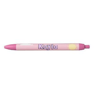 Cute Pastel Pink Name Clouds School Student Black Ink Pen