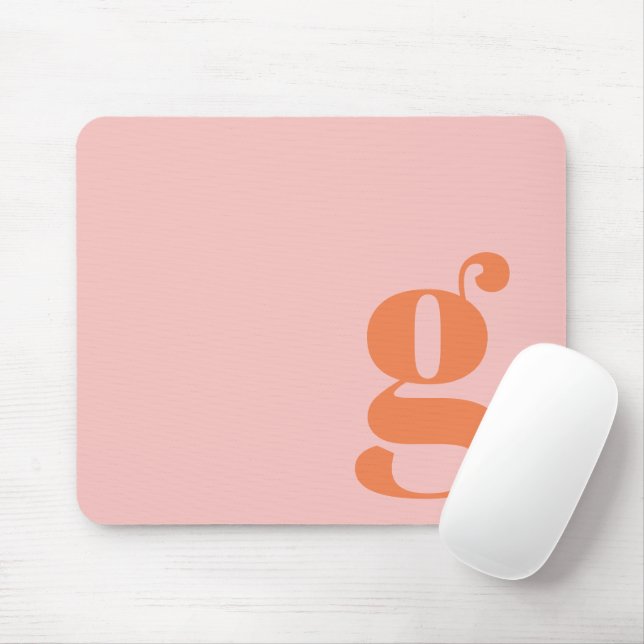 Cute Pastel Pink Orange Monogram Retro Lettering  Mouse Mat (With Mouse)