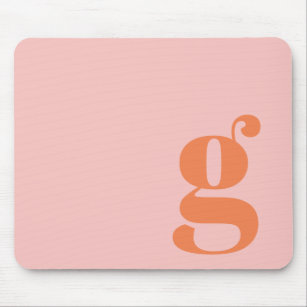 Cute Pastel Pink Orange Monogram Retro Lettering  Mouse Mat