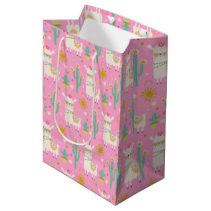 Cute Pastel Pink  Party Llama Kids Gift  Medium Gift Bag