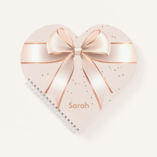 Cute pastel pink satin bow personalized heart notebook
