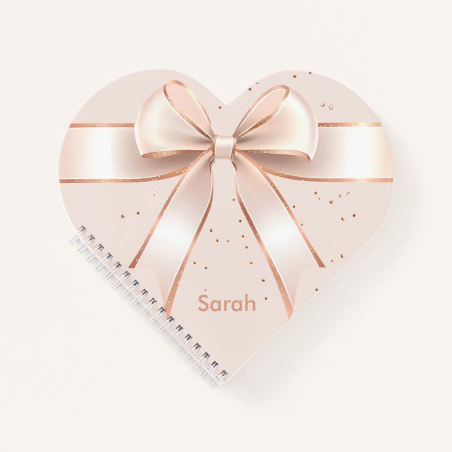 Cute pastel pink satin bow personalized heart  notebook (Front)