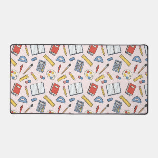 Cute Pastel Pink School Supplies Pattern Aesthetic Desk Mat