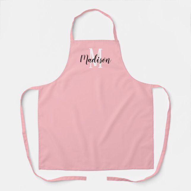 Cute Pastel Pink Script Monogram Personalised Apron (Front)