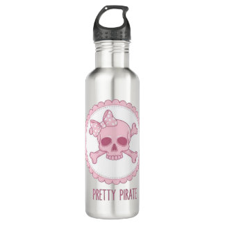 Cute Pastel Pink Skull with Bow and Crossbones Des 710 Ml Water Bottle