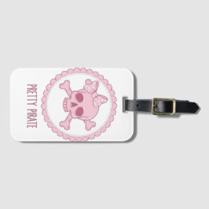 Cute Pastel Pink Skull with Bow and Crossbones Des Luggage Tag