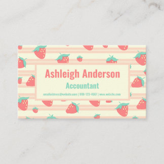 Cute Pastel Pink Strawberries and Cream Pattern Business Card