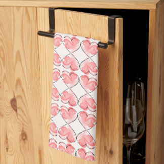 Cute Pastel Pink Watercolor Heart Pattern Dish Tea Towel