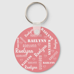 Cute Pastel Pink Word Art Cloud Heart Name Custom Key Ring