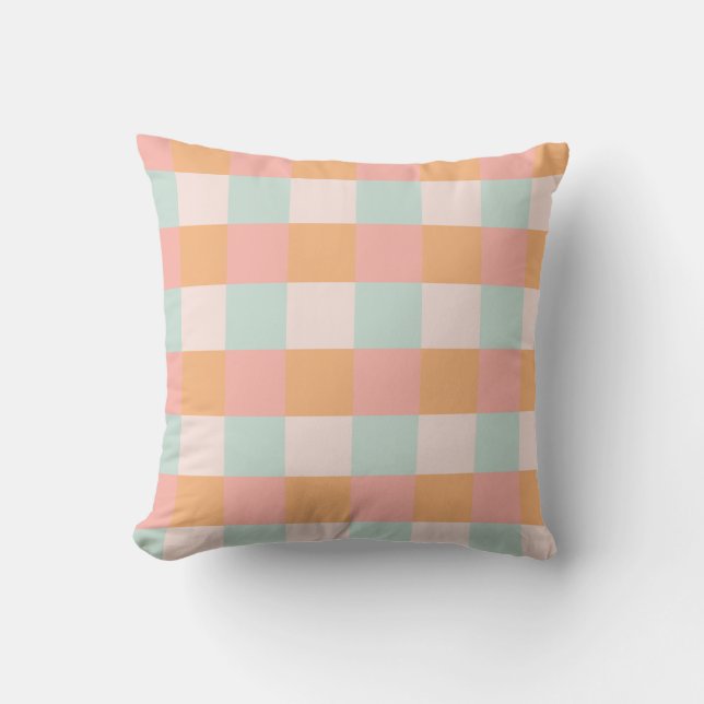 Cute pastel plaid,70s bohemian retro style cushion (Front)