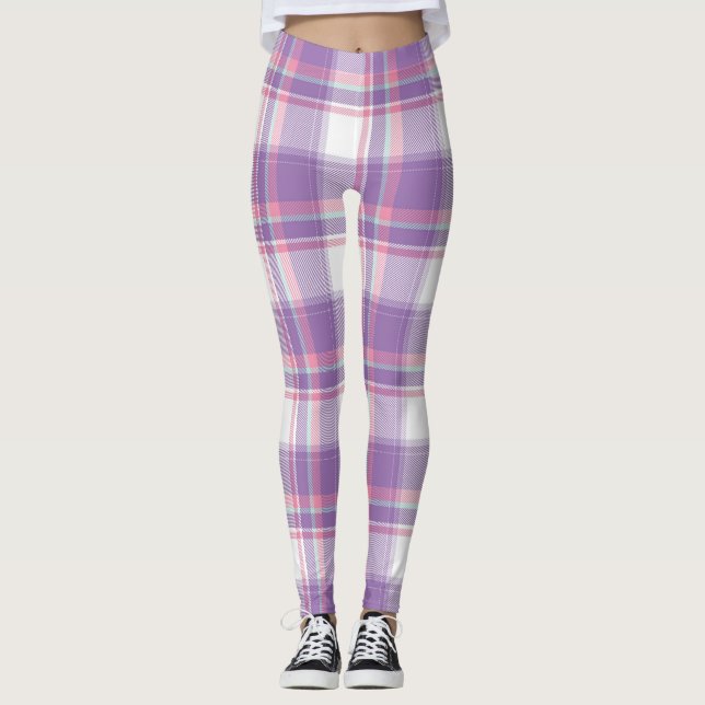 Cute Pastel Plaid Print Leggings (Front)