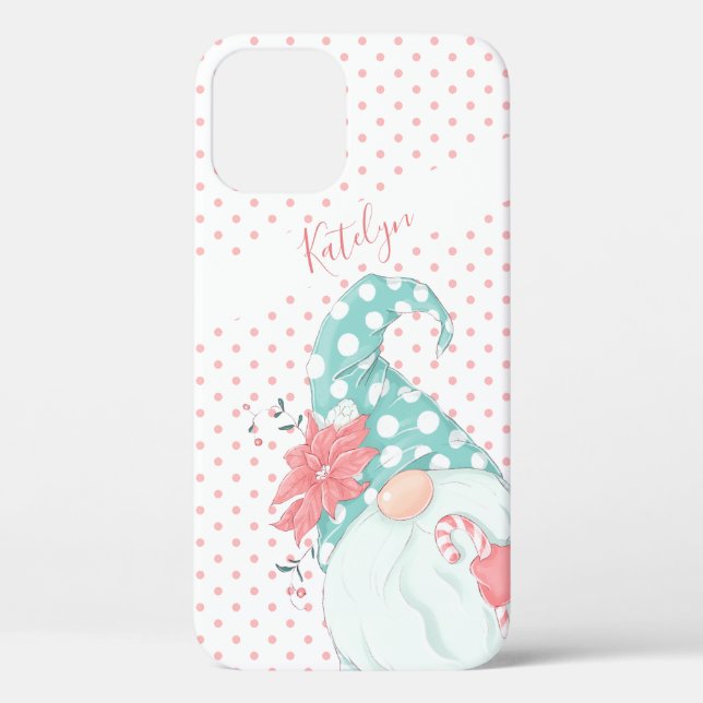 Cute Pastel Polka Dot Merry Christmas Gnome Case-Mate iPhone Case (Back)