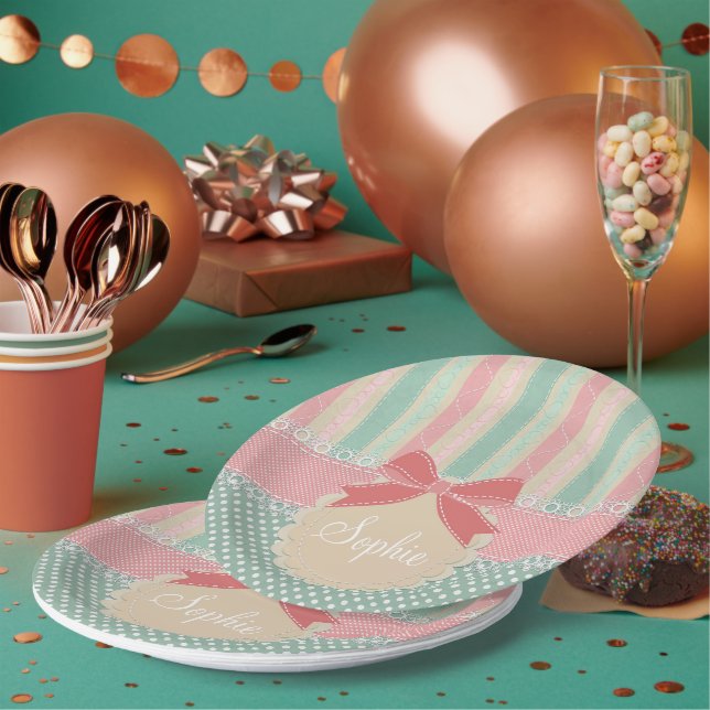 Cute Pastel Polka Dot & Stripes Design Paper Plate (Multi)