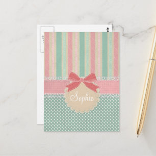 Cute Pastel Polka Dot & Stripes Design Postcard
