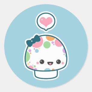 Cute Pastel Polka Dotted Mushroom Classic Round Sticker