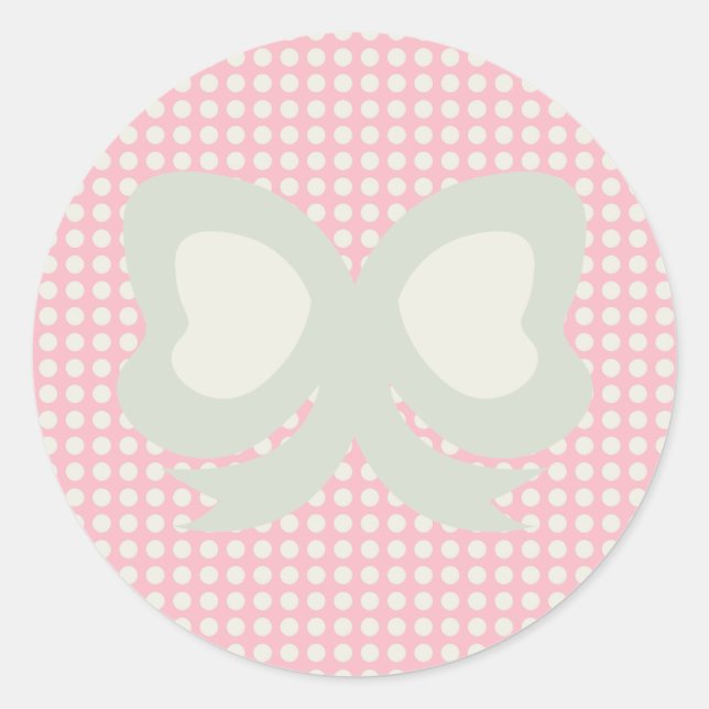 CUTE PASTEL POLKADOTS AND RIBBONS PINK CLASSIC ROUND STICKER (Front)