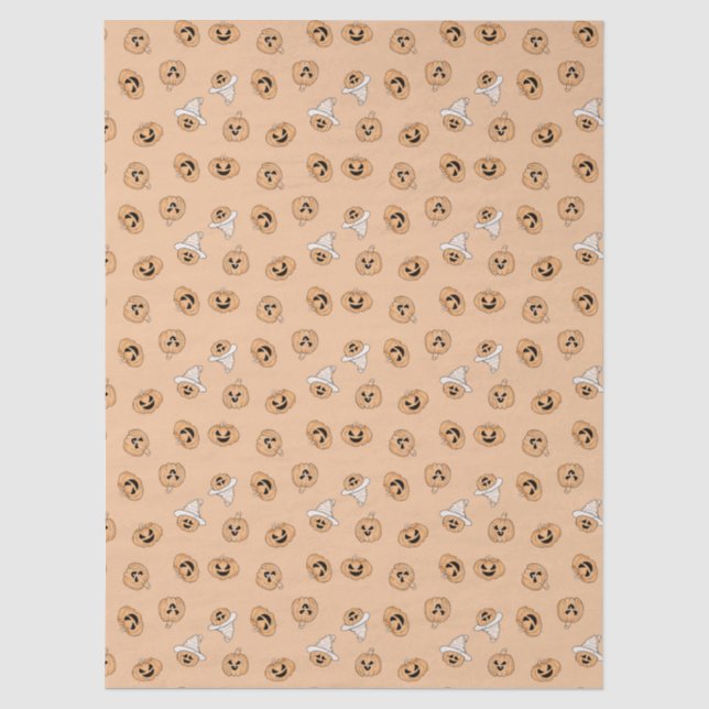 Cute Pastel Pumpkin Halloween Pattern Wrapping Pap Tissue Paper (Front)