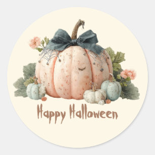 Cute Pastel Pumpkin Happy Halloween Classic Round Sticker