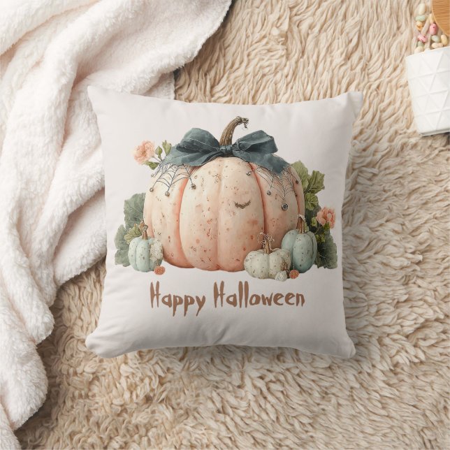 Cute Pastel Pumpkin Happy Halloween Cushion (Blanket)
