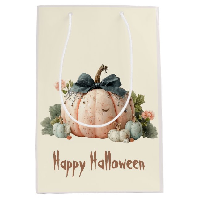 Cute Pastel Pumpkin Happy Halloween Medium Gift Bag (Front)