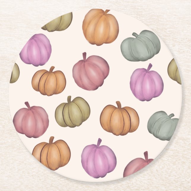 Cute Pastel Pumpkin Pastel Pattern Party Round Paper Coaster (Front)
