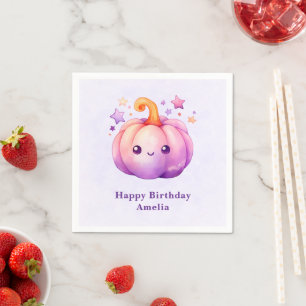 Cute Pastel Pumpkin with Stars Birthday Napkin
