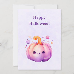 Cute Pastel Pumpkin with Stars Halloween Holiday Card