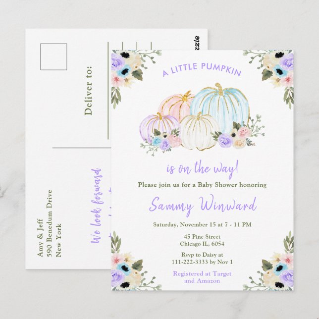 Cute Pastel Pumpkins Baby Shower Postcard (Front/Back)